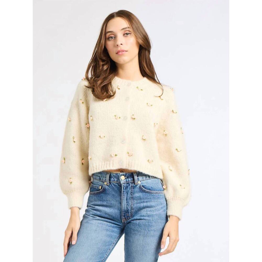 NEW MILLE priscilla long sleeve cardigan in cream